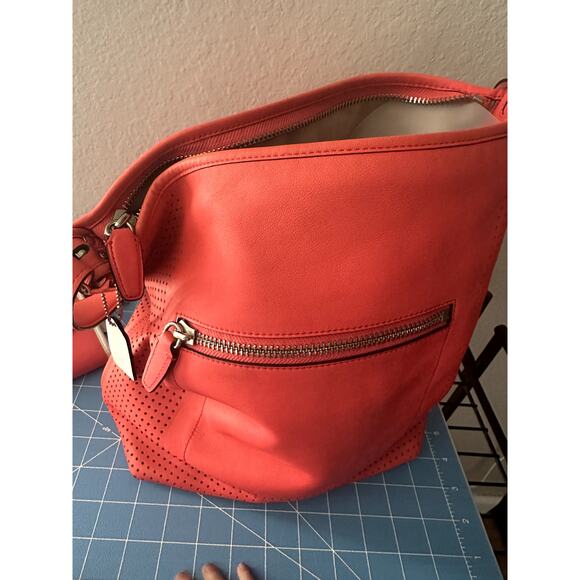 Coach Legacy Perforated Leather Hobo Bag & Matching Wallet Set - Red/Vermillion - Picture 10 of 13